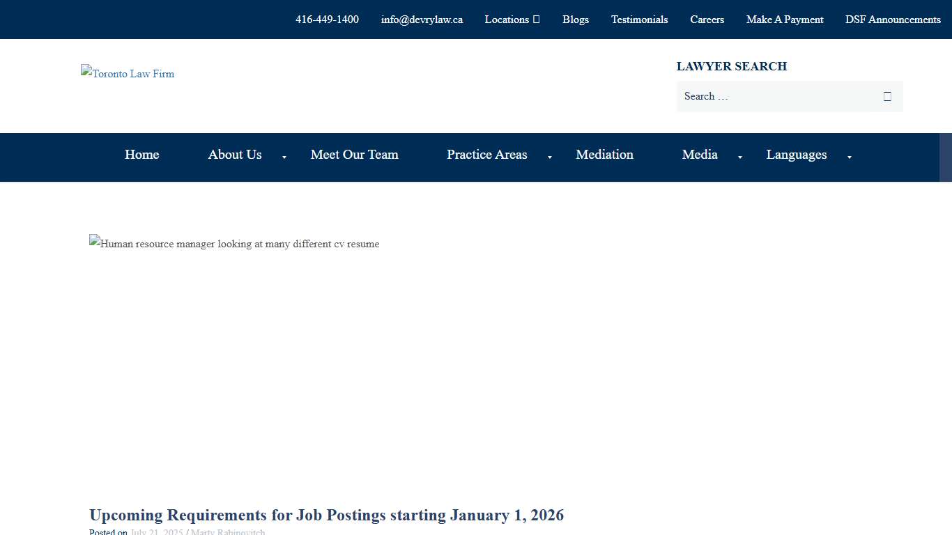 Upcoming Requirements for Job Postings starting January 1, 2026 | Devry Smith Frank LLP